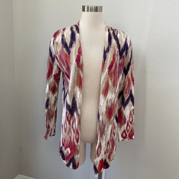 Chicos 0 Womens Small Open Cardigan Sweater Chevron Long Sleeve Knit - Picture 1 of 12